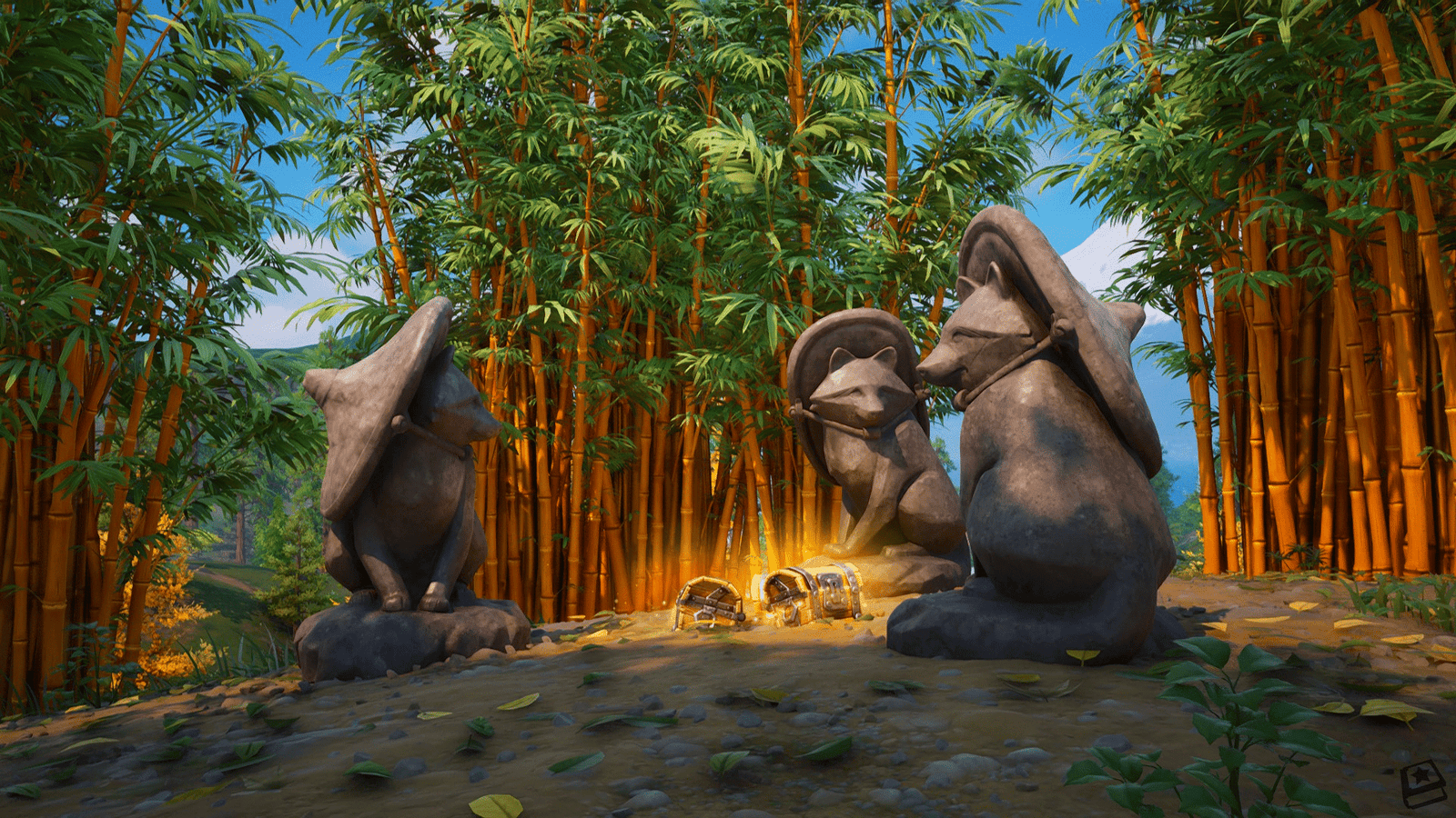 Esttuas de Tanuki da Floresta Noturna